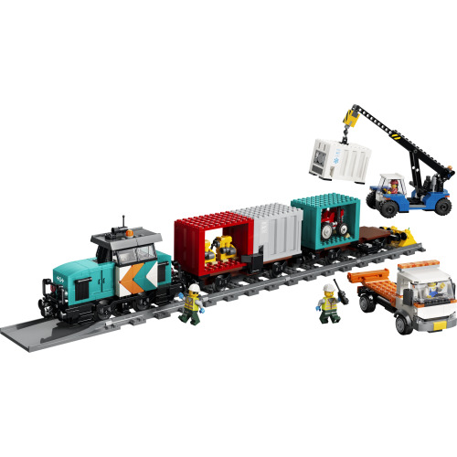 Le train de marchandises du port avec grue et camion - LEGO City