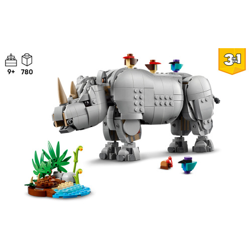 Animaux sauvages : le rhinocéros majestueux et les oiseaux - LEGO Creator 3-en-1